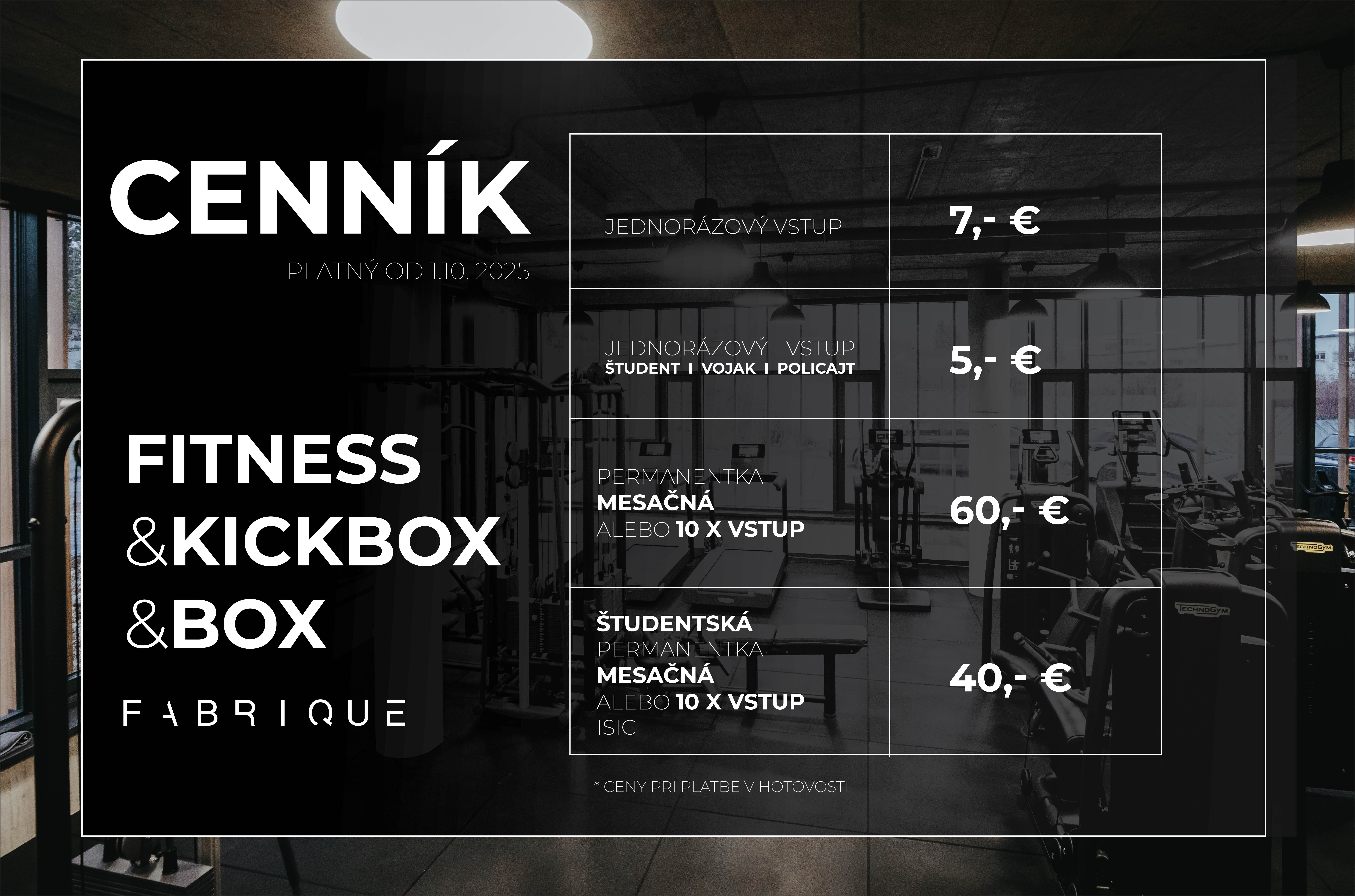 Cenník - Fabrique Gym Nitra
